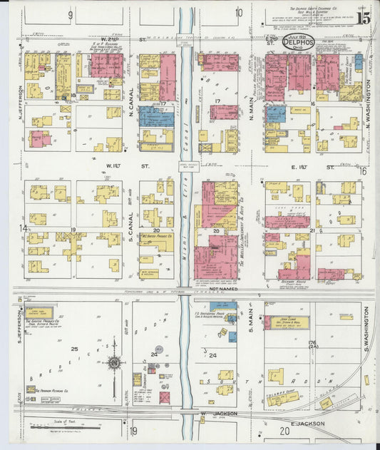 Sanborn Fire Insurance Map from Delphos, Van Wert And Allen Counties, Ohio (1921), Sheet #0015 - Historic Sanborn Fire Insurance Map Print, vintage old map wall art, antique decor, genealogy gift, Ohio Ohio map