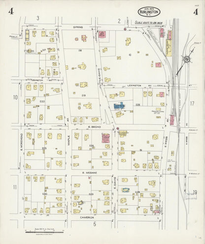 Sanborn Fire Insurance Map from Burlington, Alamance County, North Carolina (1924), Sheet #0004 - Complete Map Set gallery image, historic Sanborn map, vintage wall art, North Carolina North Carolina