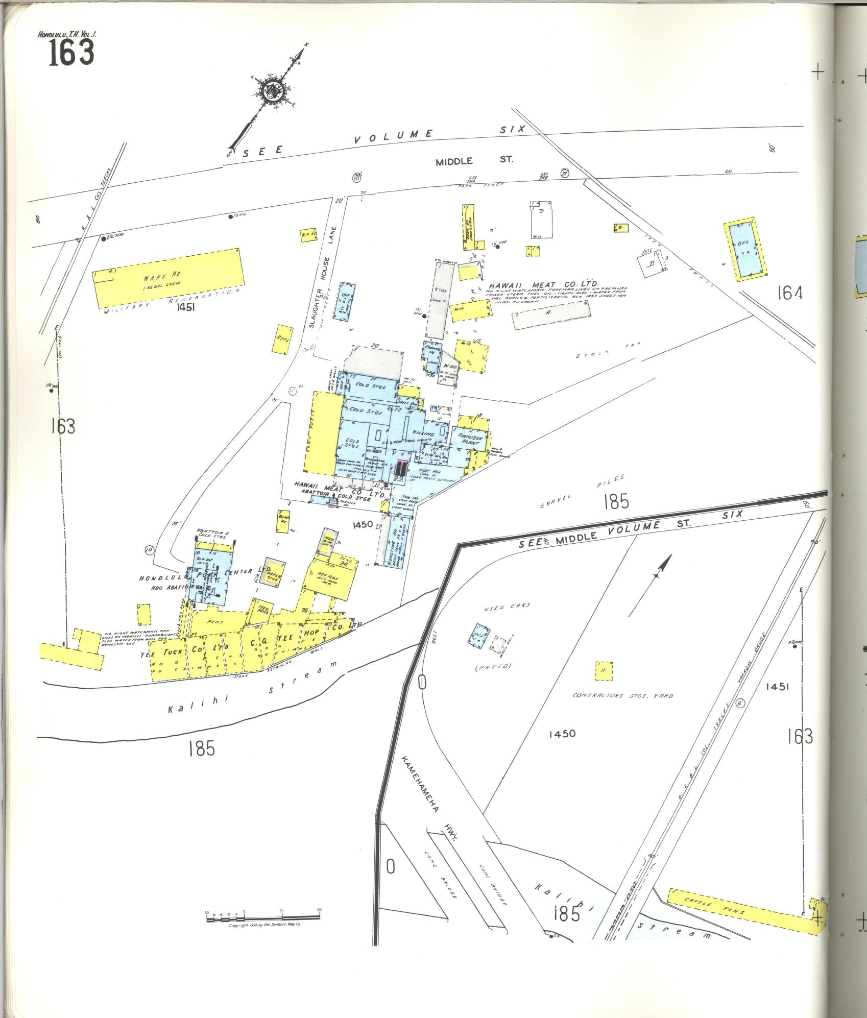 Sanborn Fire Insurance Map from Honolulu, Oahu County, Hawaii (1955), Sheet #0163 - Historic Sanborn Fire Insurance Map Print, vintage old map wall art