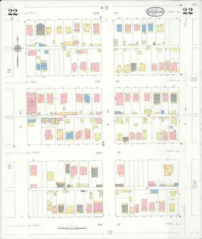 Sanborn Fire Insurance Map from Douglas, Cochise County, Arizona (1929), Sheet #0022 - Complete Map Set gallery image, historic Sanborn map, vintage wall art, Arizona Arizona