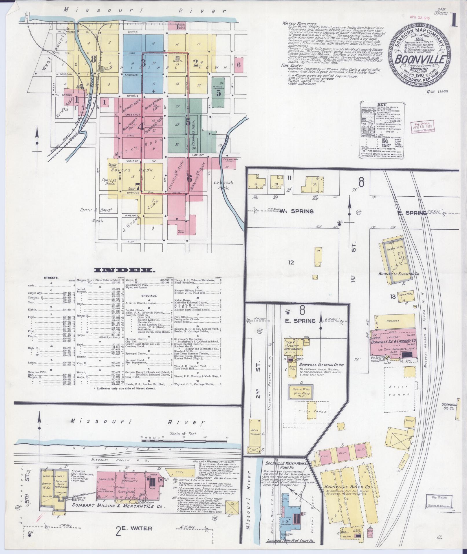 Sanborn Fire Insurance Map from Boonville, Cooper County, Missouri (1910), Sheet #0001 - Complete Map Set gallery image, historic Sanborn map, vintage wall art, Missouri Missouri