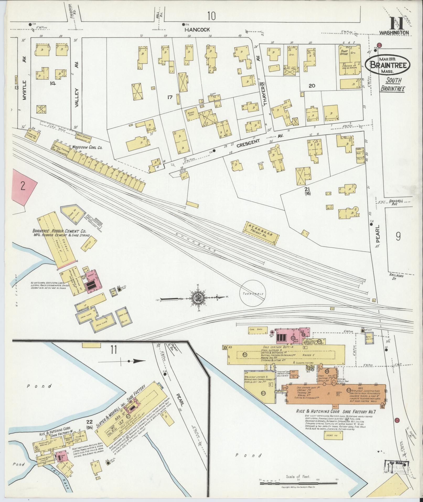 Sanborn Fire Insurance Map from Braintree, Norfolk County, Massachusetts (1919), Sheet #0011 - Complete Map Set gallery image, historic Sanborn map, vintage wall art, Massachusetts Massachusetts