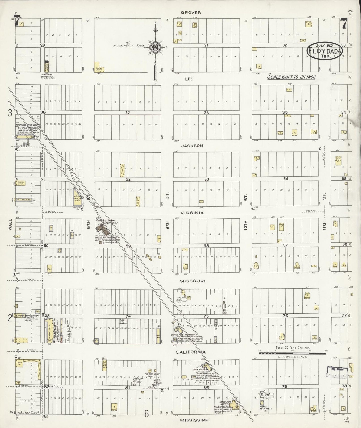 Sanborn Fire Insurance Map from Floydada, Floyd County, Texas (1925), Sheet #0007 - Complete Map Set gallery image, historic Sanborn map, vintage wall art, Texas Texas