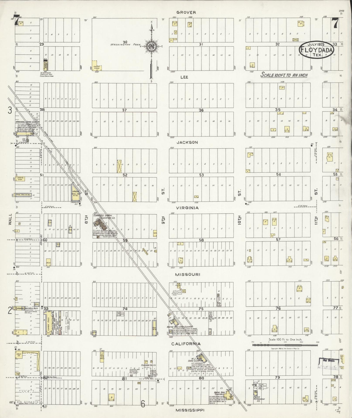 Sanborn Fire Insurance Map from Floydada, Floyd County, Texas (1925), Sheet #0007 - Complete Map Set gallery image, historic Sanborn map, vintage wall art, Texas Texas