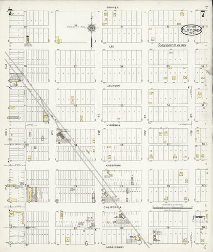 Sanborn Fire Insurance Map from Floydada, Floyd County, Texas (1925), Sheet #0007 - Complete Map Set gallery image, historic Sanborn map, vintage wall art, Texas Texas