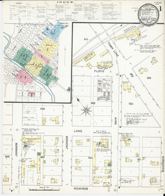 Sanborn Fire Insurance Map from Charles City, Floyd County, Iowa (1892), Sheet #0001 - Historic Sanborn Fire Insurance Map Print, vintage old map wall art