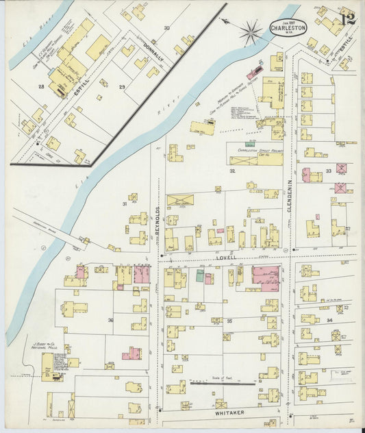Sanborn Fire Insurance Map from Charleston, Kanawha County, West Virginia (1897), Sheet #0012 - Historic Sanborn Fire Insurance Map Print, vintage old map wall art, antique decor, genealogy gift, West Virginia West Virginia map