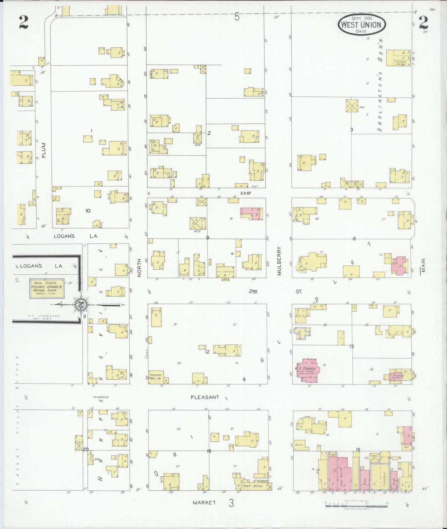 Sanborn Fire Insurance Map from West Union, Adams County, Ohio (1930), Sheet #0002 - Historic Sanborn Fire Insurance Map Print, vintage old map wall art, antique decor, genealogy gift, Ohio Ohio map