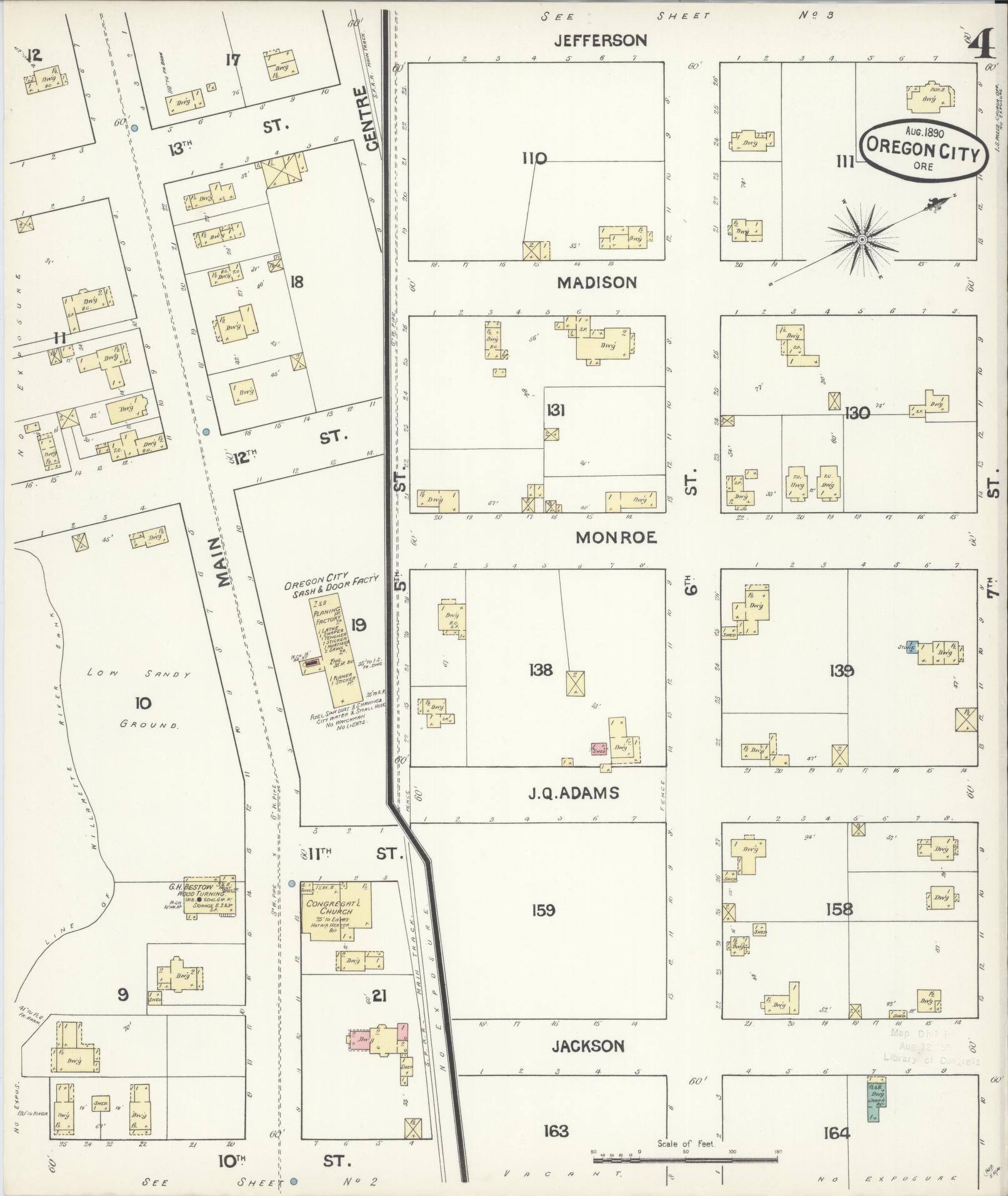 Sanborn Fire Insurance Map from Oregon City, Clackamas County, Oregon (1890), Sheet #0004 - Historic Sanborn Fire Insurance Map Print, vintage old map wall art, antique decor, genealogy gift, Oregon Oregon map