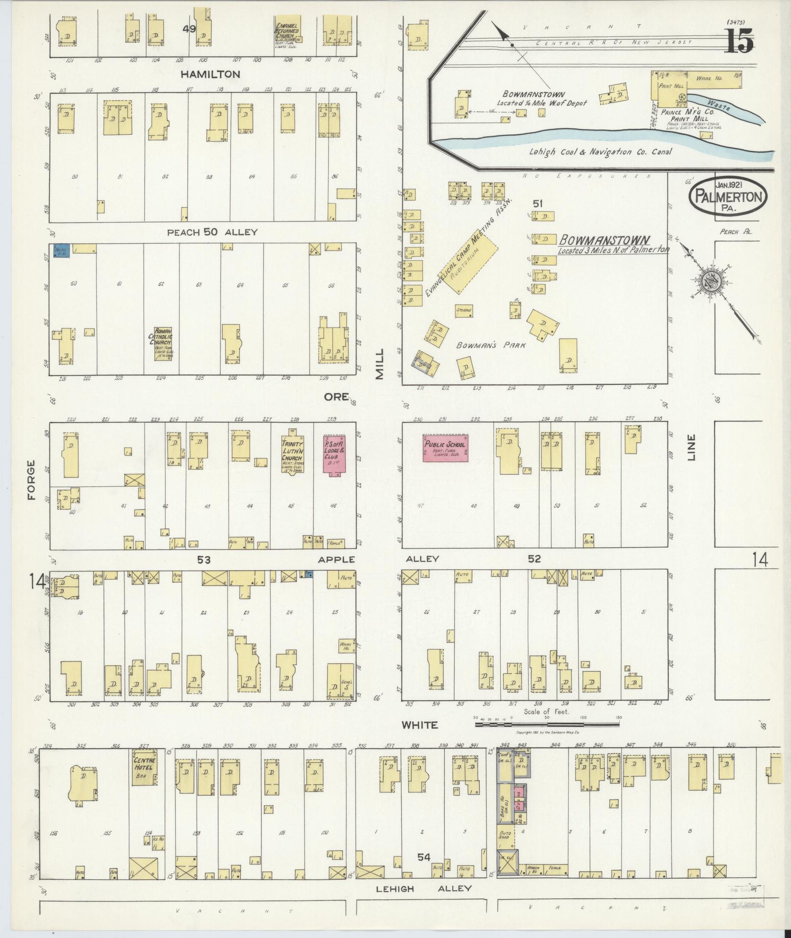 Sanborn Fire Insurance Map from Palmerton, Carbon County, Pennsylvania (1921), Sheet #0015 - Complete Map Set gallery image, historic Sanborn map, vintage wall art, Pennsylvania Pennsylvania