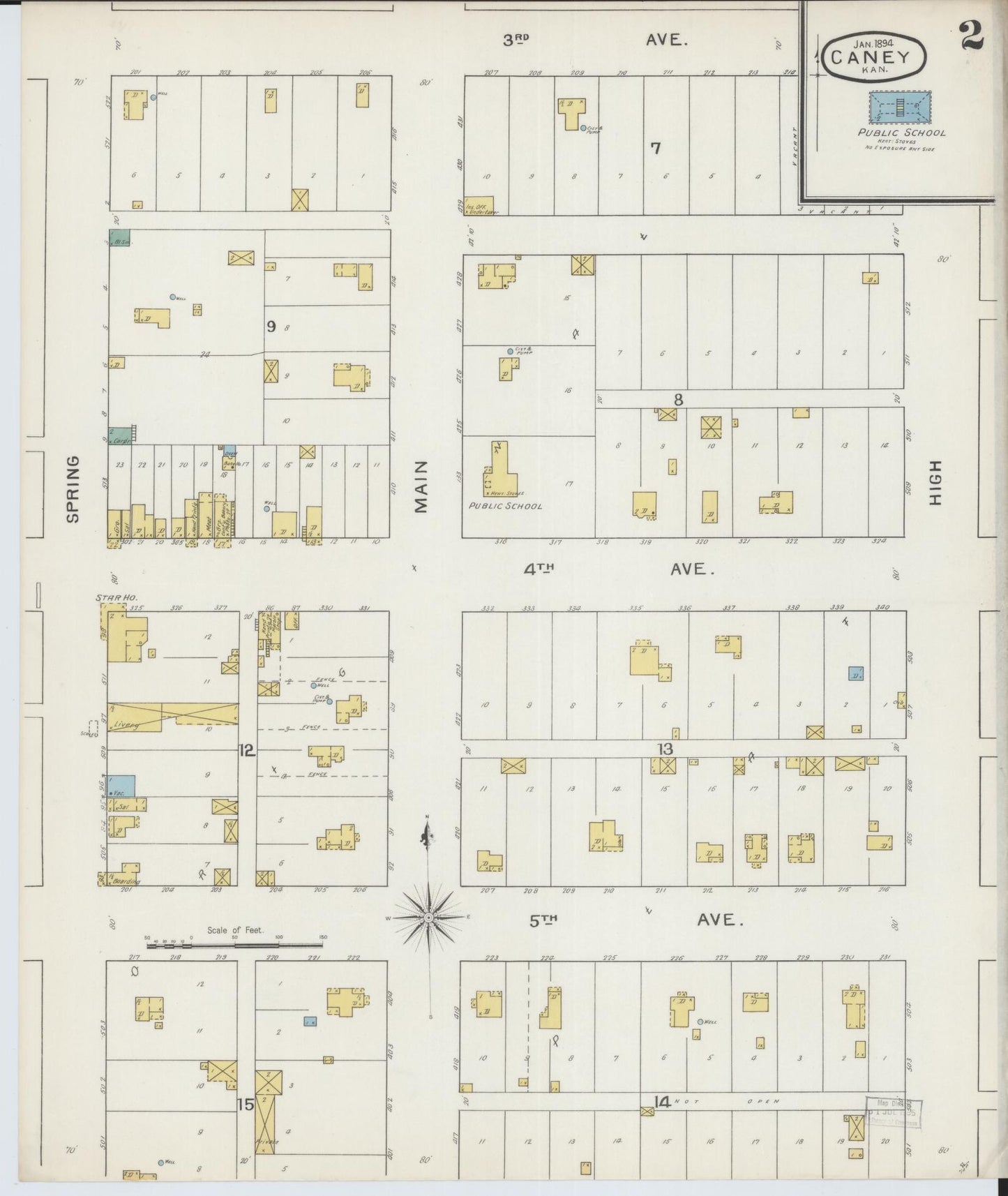 Sanborn Fire Insurance Map from Caney, Montgomery County, Kansas (1894), Sheet #0002 - Historic Sanborn Fire Insurance Map Print, vintage old map wall art, antique decor, genealogy gift, Kansas Kansas map