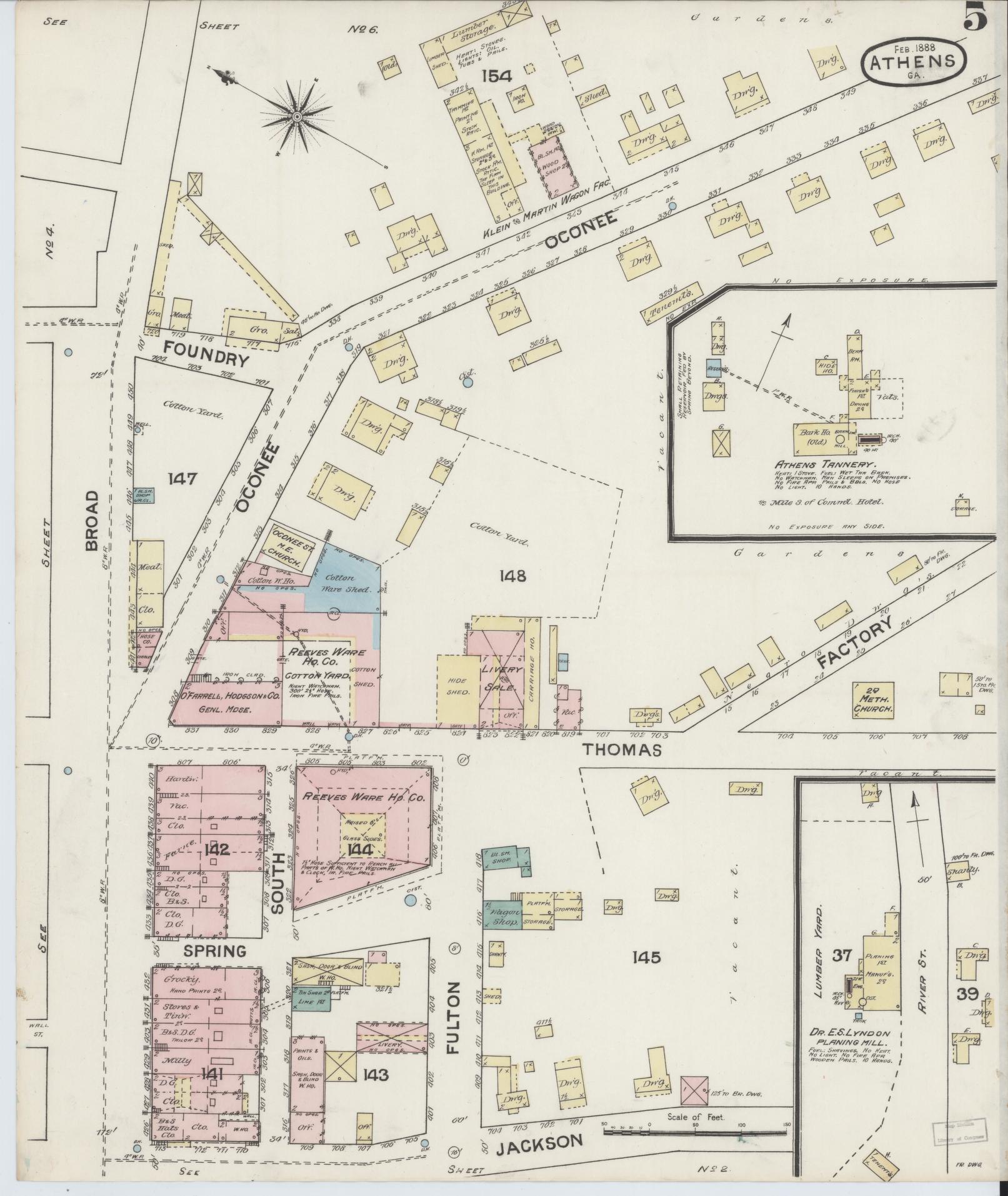 Sanborn Fire Insurance Map from Athens, Clarke County, Georgia (1888), Sheet #0005 - Complete Map Set gallery image, historic Sanborn map, vintage wall art, Georgia Georgia