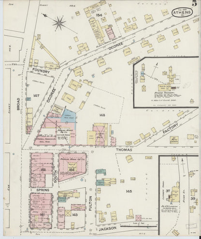 Sanborn Fire Insurance Map from Athens, Clarke County, Georgia (1888), Sheet #0005 - Complete Map Set gallery image, historic Sanborn map, vintage wall art, Georgia Georgia