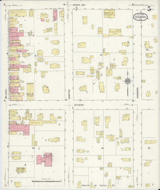 Sanborn Fire Insurance Map from Shawano, Shawano County, Wisconsin (1913), Sheet #0005 - Historic Sanborn Fire Insurance Map Print, vintage old map wall art, antique decor, genealogy gift, Wisconsin Wisconsin map