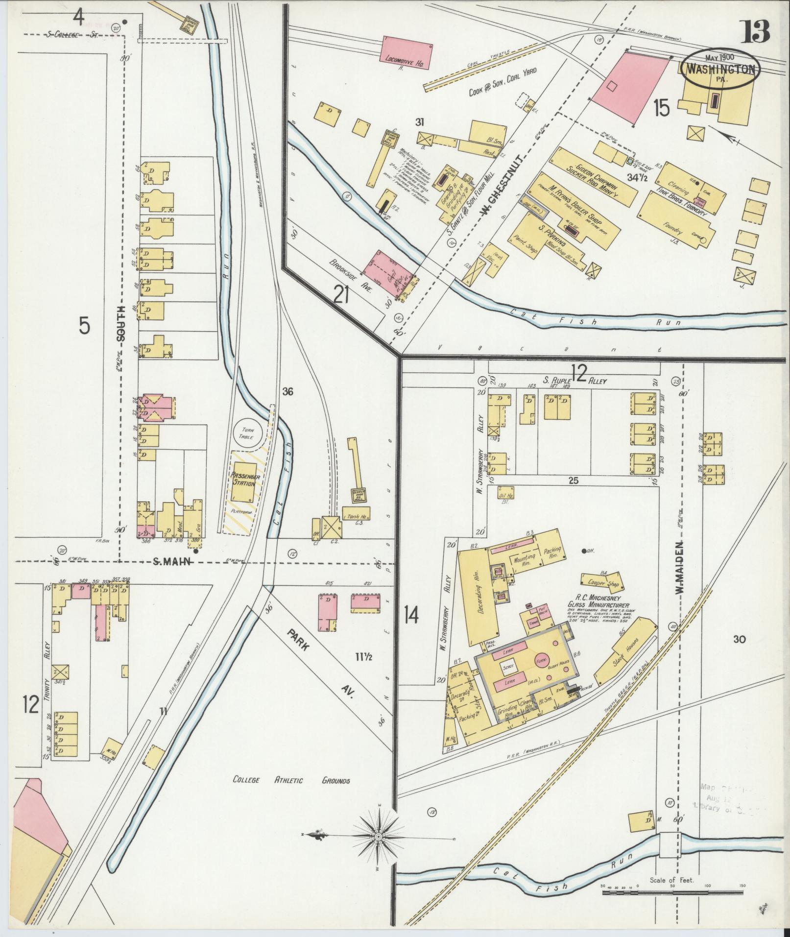 Sanborn Fire Insurance Map from Washington, Washington County, Pennsylvania (1900), Sheet #0013 - Historic Sanborn Fire Insurance Map Print, vintage old map wall art, antique decor, genealogy gift, Sanborn Fire Insurance Map from Washington Washington map