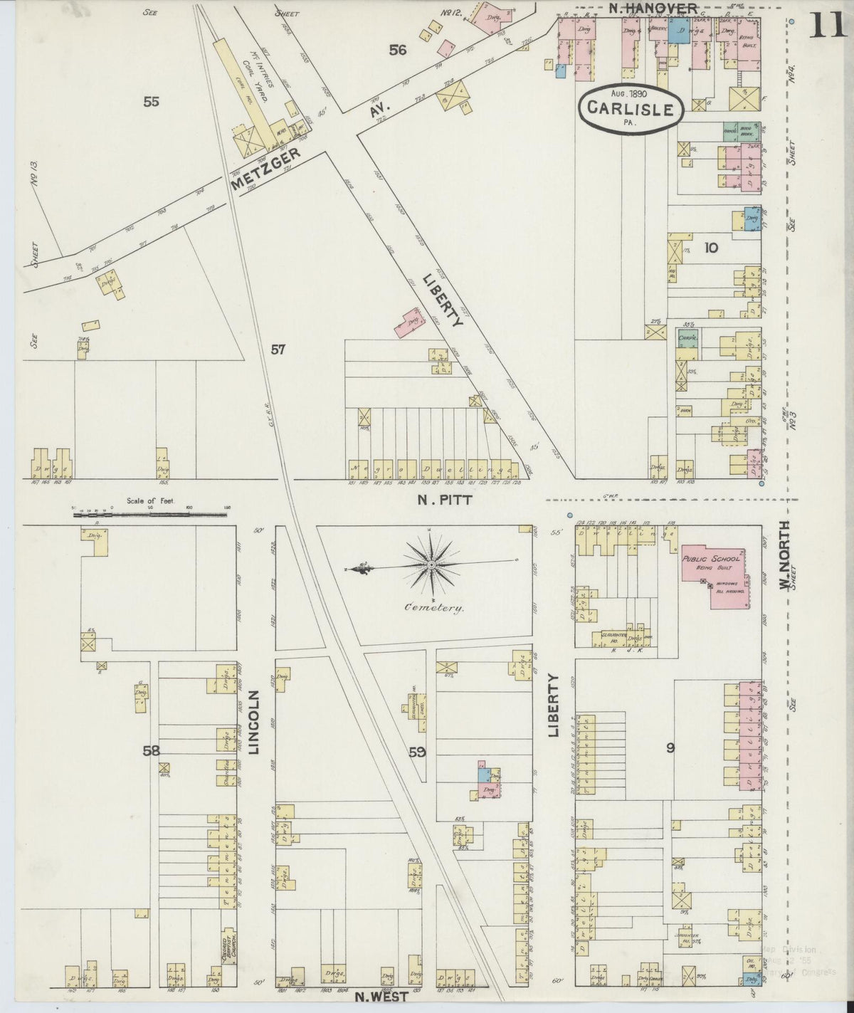 Sanborn Fire Insurance Map from Carlisle, Cumberland County, Pennsylvania (1890), Sheet #0011 - Complete Map Set gallery image, historic Sanborn map, vintage wall art, Pennsylvania Pennsylvania