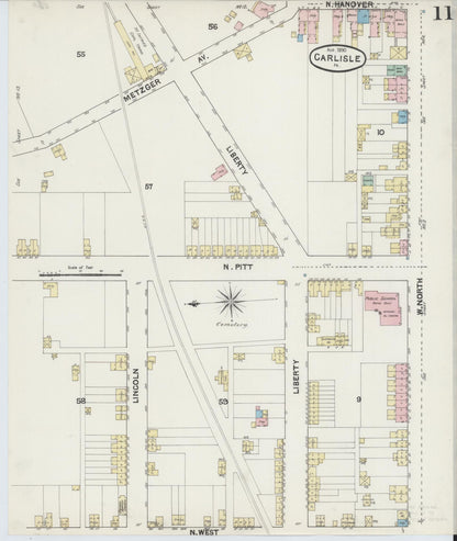 Sanborn Fire Insurance Map from Carlisle, Cumberland County, Pennsylvania (1890), Sheet #0011 - Complete Map Set gallery image, historic Sanborn map, vintage wall art, Pennsylvania Pennsylvania