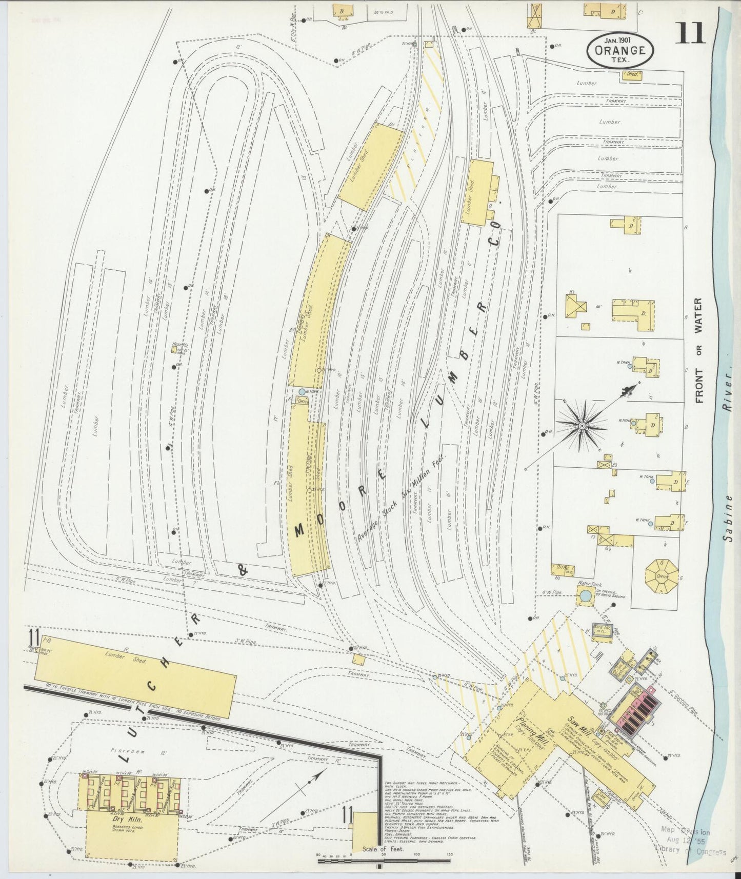 Sanborn Fire Insurance Map from Orange, Orange County, Texas (1901), Sheet #0011 - Historic Sanborn Fire Insurance Map Print, vintage old map wall art, antique decor, genealogy gift, Texas Texas map