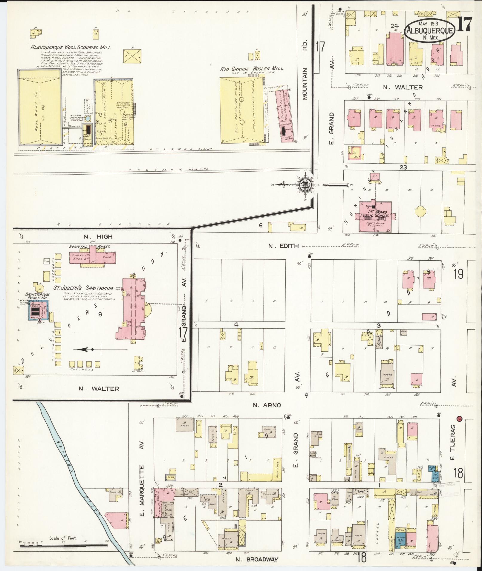 Sanborn Fire Insurance Map from Albuquerque, Bernalillo County, New Mexico (1913), Sheet #0017 - Complete Map Set gallery image, historic Sanborn map, vintage wall art, New Mexico New Mexico
