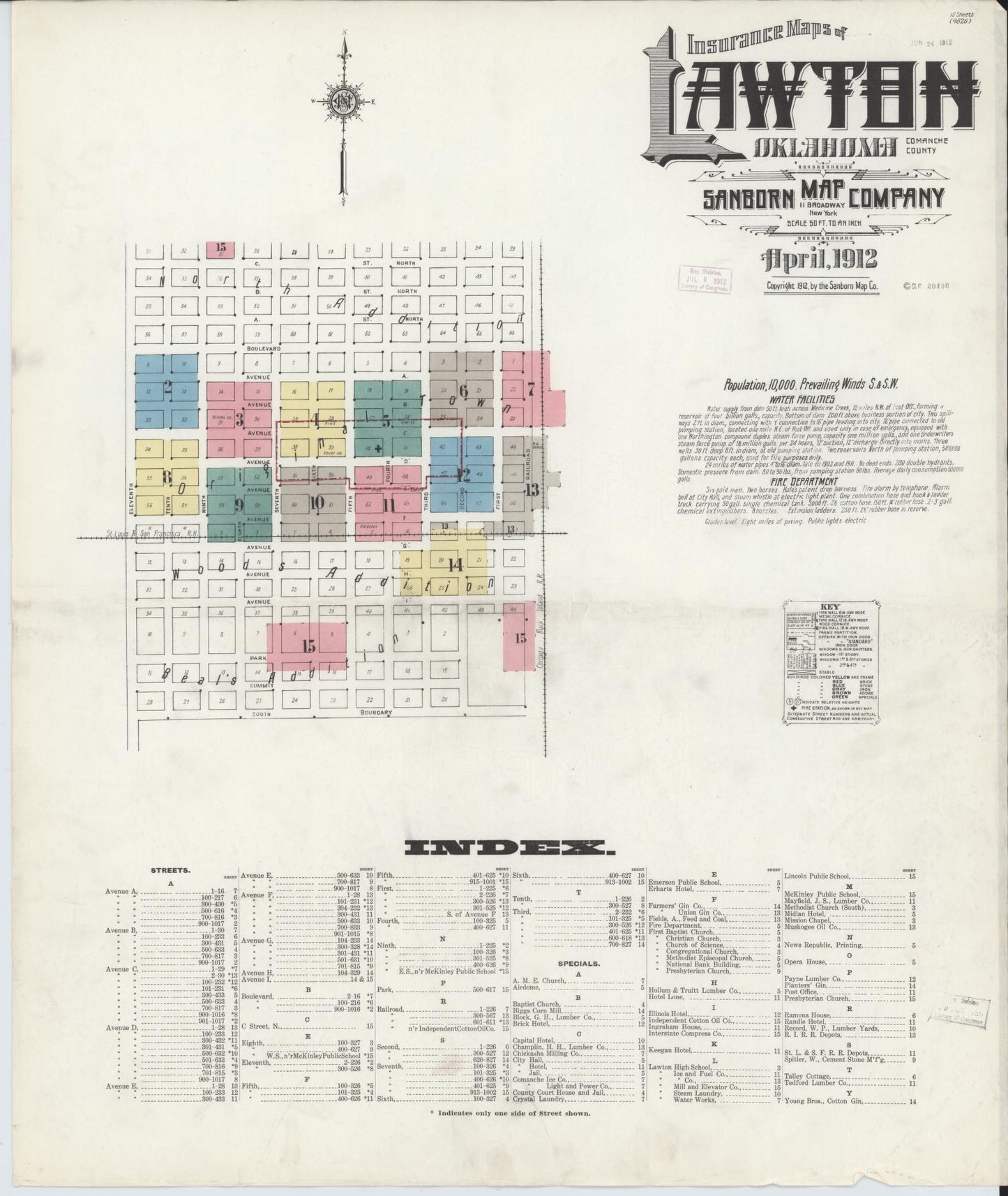 Sanborn Fire Insurance Map from Lawton, Comanche County, Oklahoma (1912), Sheet #0001 - Complete Map Set gallery image, historic Sanborn map, vintage wall art, Oklahoma Oklahoma