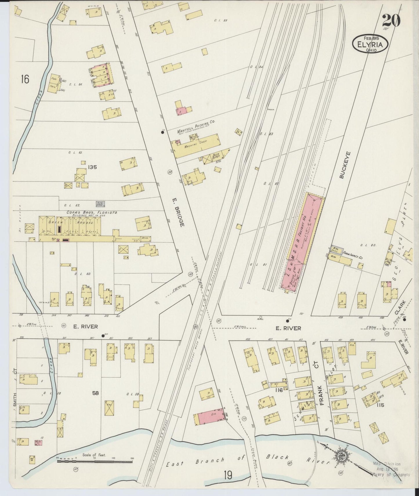 Sanborn Fire Insurance Map from Elyria, Lorain County, Ohio (1915), Sheet #0020 - Historic Sanborn Fire Insurance Map Print, vintage old map wall art, antique decor, genealogy gift, Ohio Ohio map