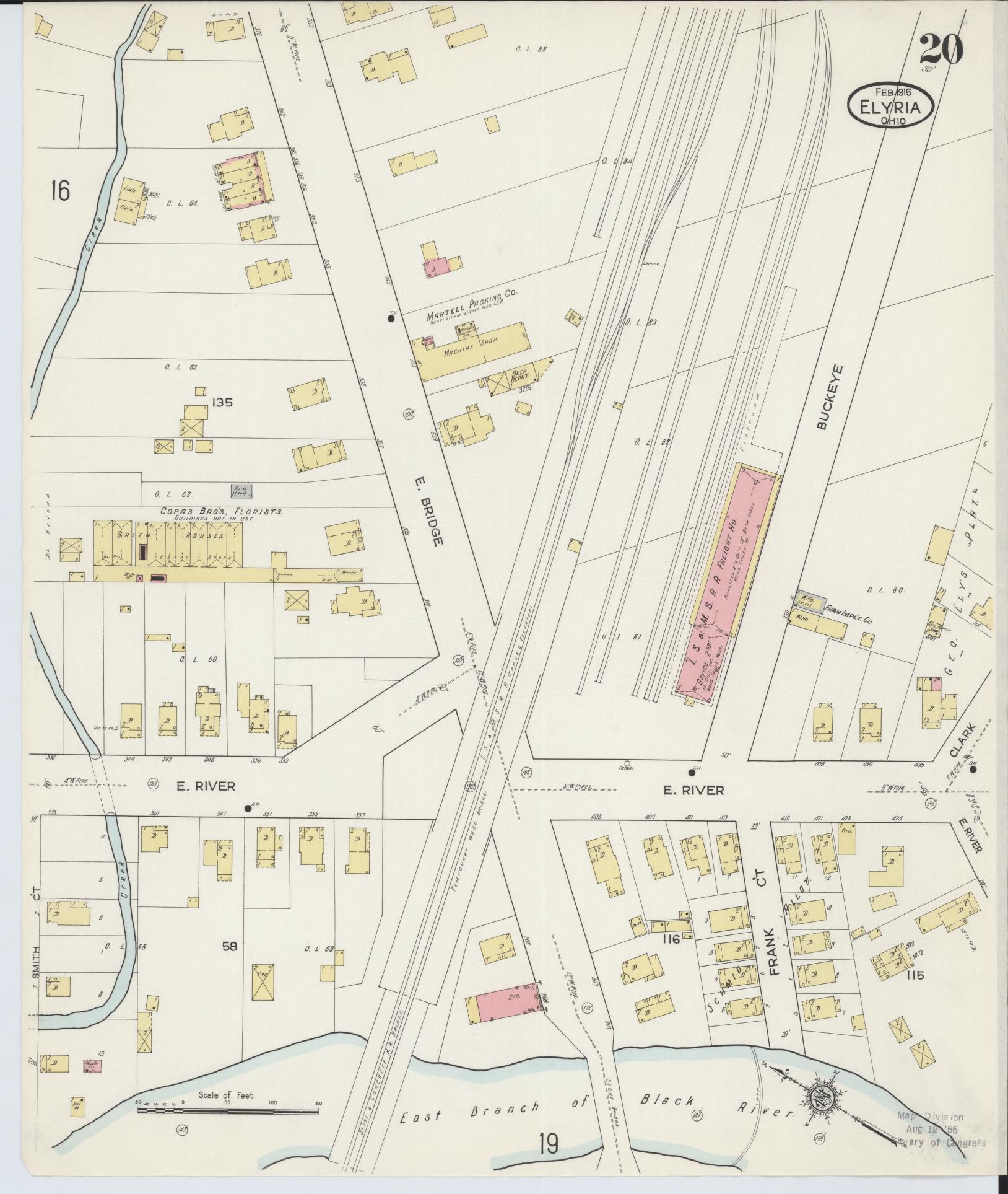 Sanborn Fire Insurance Map from Elyria, Lorain County, Ohio (1915), Sheet #0020 - Historic Sanborn Fire Insurance Map Print, vintage old map wall art, antique decor, genealogy gift, Ohio Ohio map