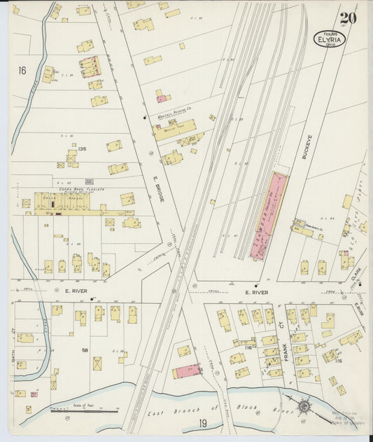 Sanborn Fire Insurance Map from Elyria, Lorain County, Ohio (1915), Sheet #0020 - Historic Sanborn Fire Insurance Map Print, vintage old map wall art, antique decor, genealogy gift, Ohio Ohio map