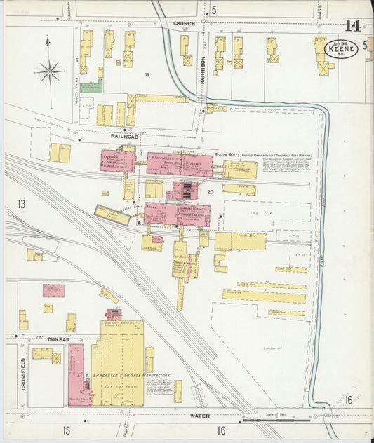 Sanborn Fire Insurance Map from Keene, Cheshire County, New Hampshire (1902), Sheet #0014 - Historic Sanborn Fire Insurance Map Print, vintage old map wall art, antique decor, genealogy gift, New Hampshire New Hampshire map