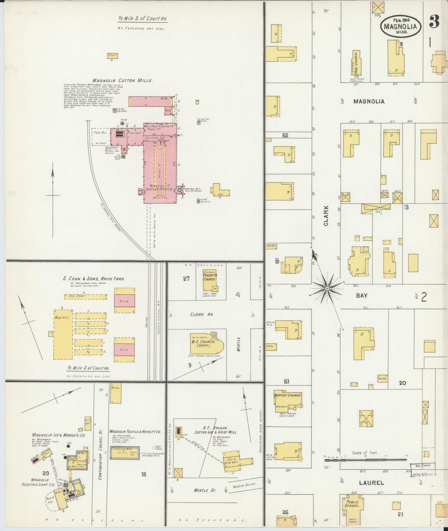 Sanborn Fire Insurance Map from Magnolia, Pike County, Mississippi (1904), Sheet #0003 - Historic Sanborn Fire Insurance Map Print, vintage old map wall art, antique decor, genealogy gift, Mississippi Mississippi map