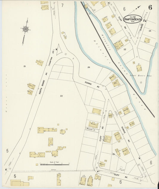 Sanborn Fire Insurance Map from Hampton Beach, Rockingham County, New Hampshire (1912), Sheet #0006 - Historic Sanborn Fire Insurance Map Print, vintage old map wall art, antique decor, genealogy gift, New Hampshire New Hampshire map