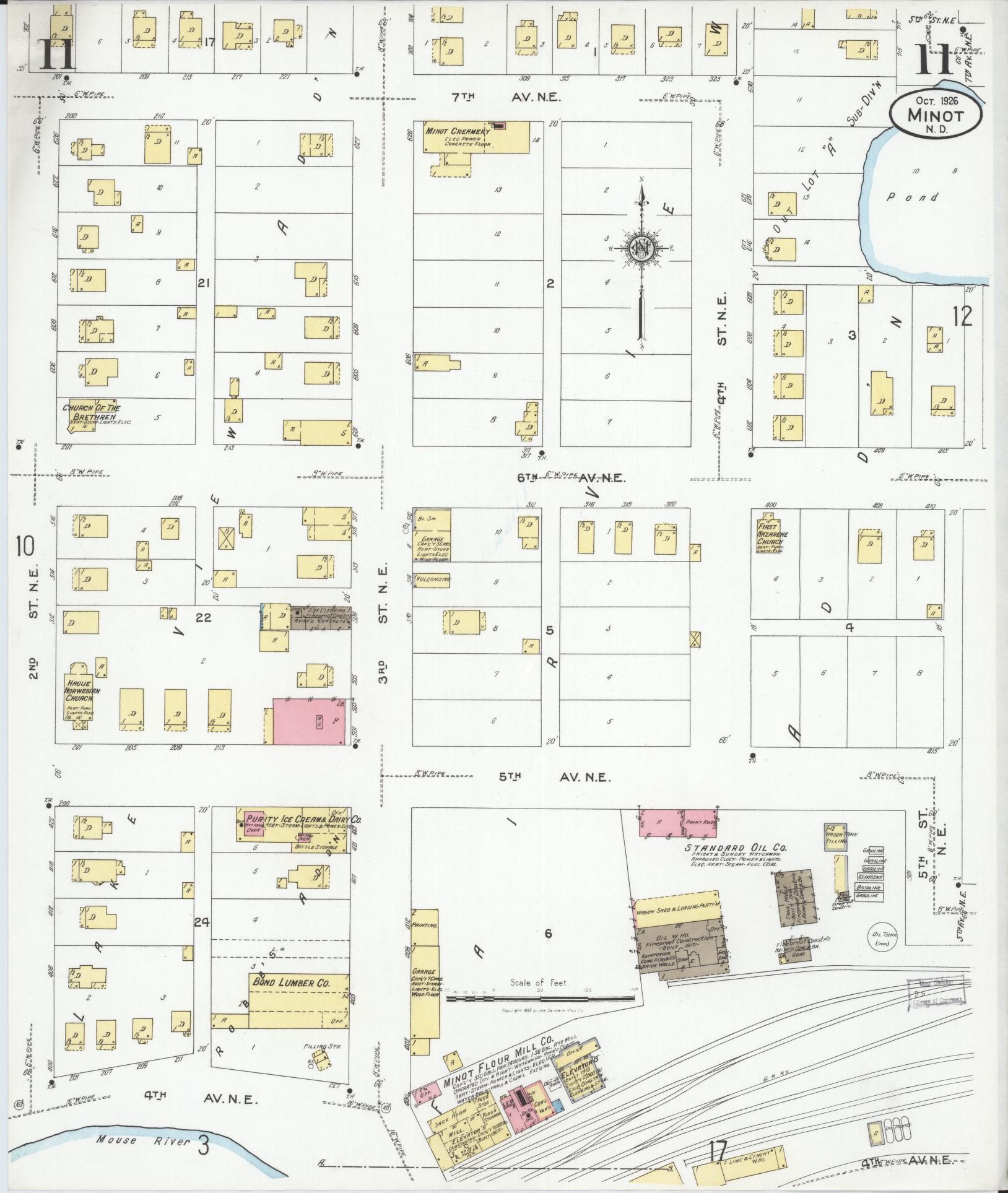Sanborn Fire Insurance Map from Minot, Ward County, North Dakota (1926), Sheet #0011 - Historic Sanborn Fire Insurance Map Print, vintage old map wall art, antique decor, genealogy gift, North Dakota North Dakota map