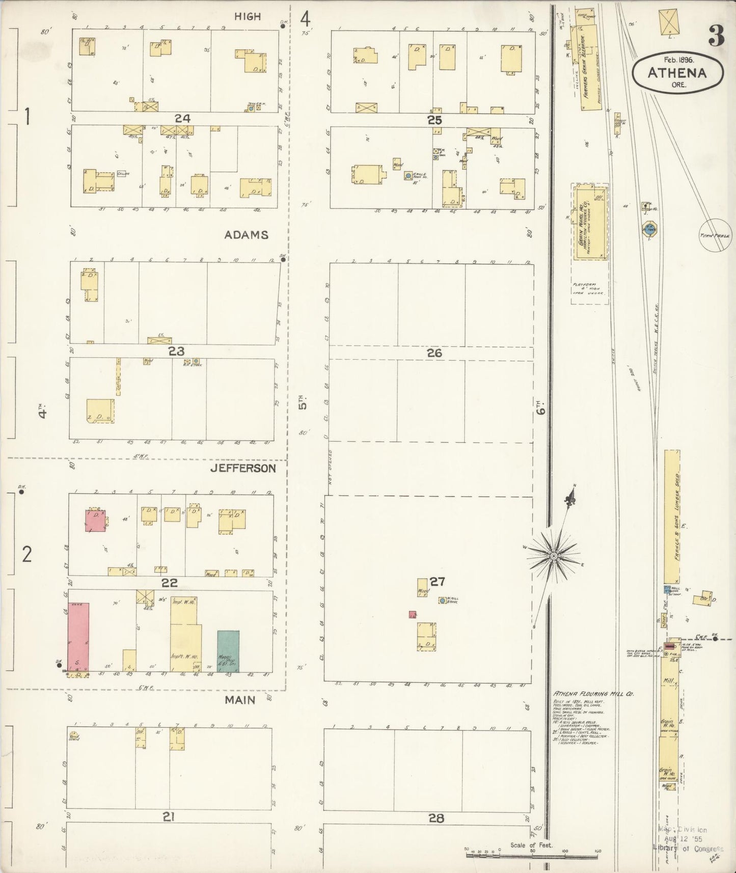 Sanborn Fire Insurance Map from Athena, Umatilla County, Oregon (1896), Sheet #0003 - Complete Map Set gallery image, historic Sanborn map, vintage wall art, Oregon Oregon