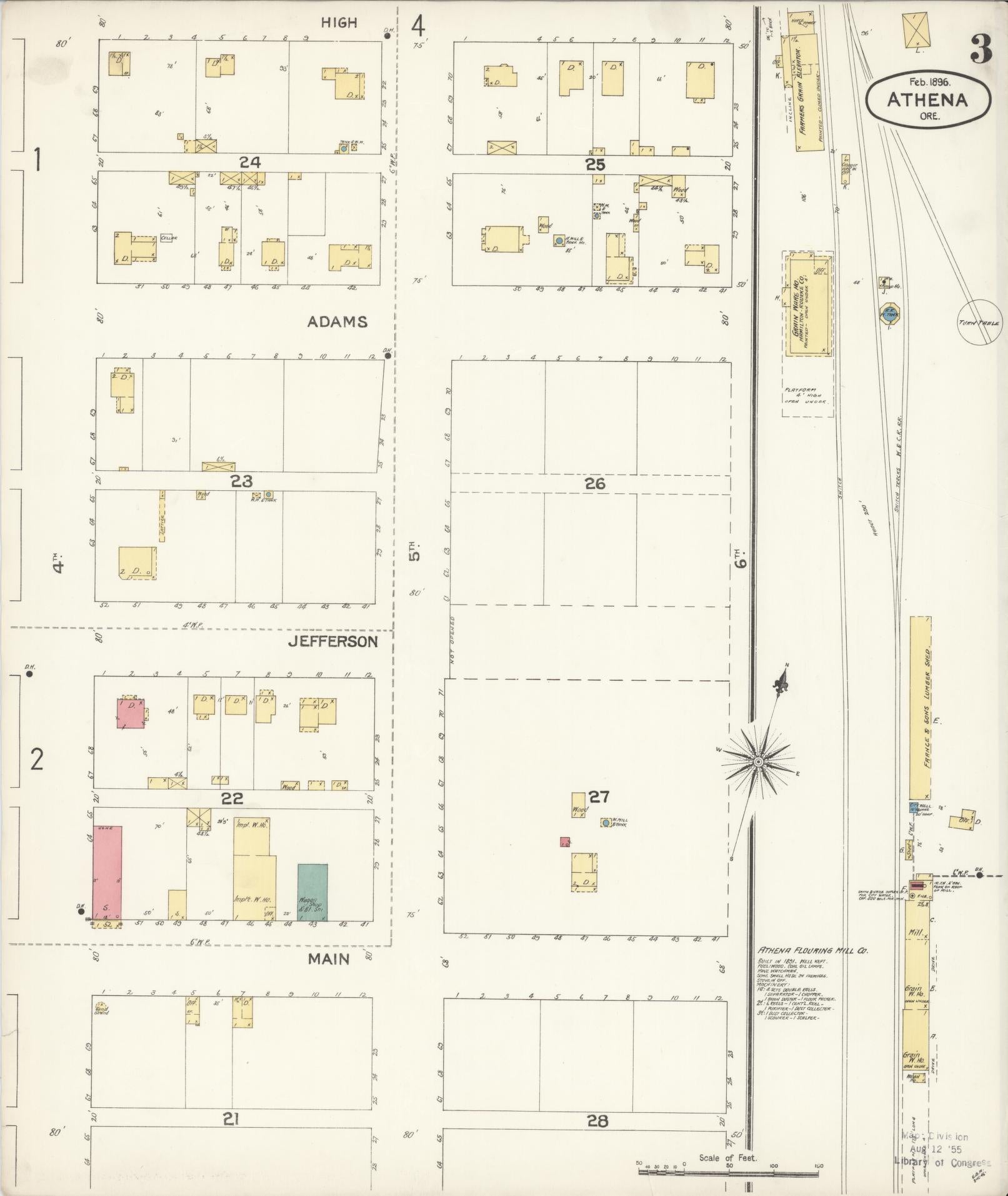 Sanborn Fire Insurance Map from Athena, Umatilla County, Oregon (1896), Sheet #0003 - Complete Map Set gallery image, historic Sanborn map, vintage wall art, Oregon Oregon