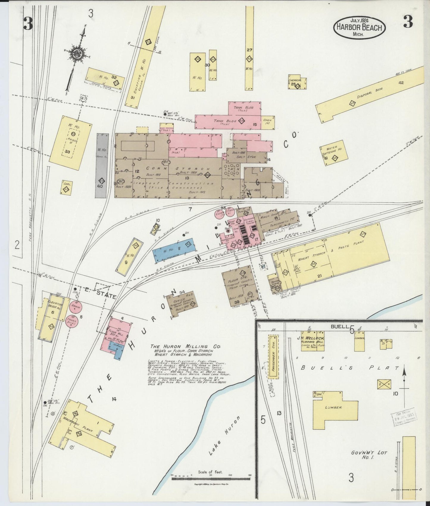 Sanborn Fire Insurance Map from Harbor Beach, Huron County, Michigan (1924), Sheet #0003 - Complete Map Set gallery image, historic Sanborn map, vintage wall art, Michigan Michigan