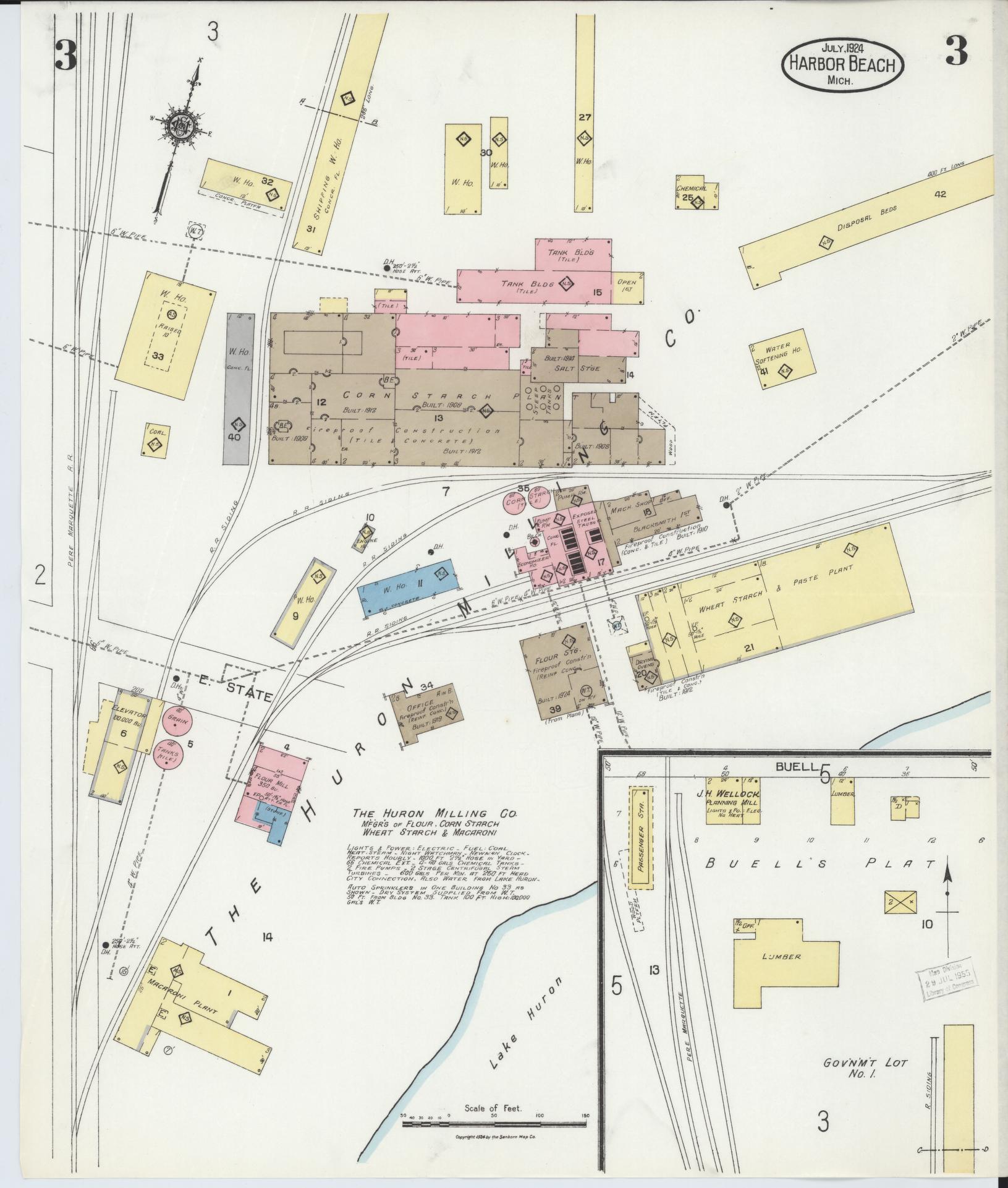 Sanborn Fire Insurance Map from Harbor Beach, Huron County, Michigan (1924), Sheet #0003 - Complete Map Set gallery image, historic Sanborn map, vintage wall art, Michigan Michigan