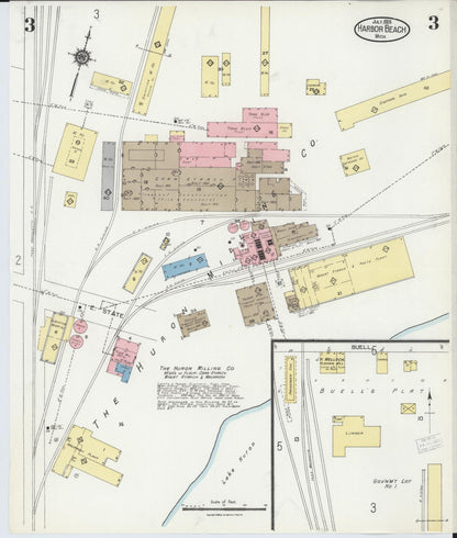 Sanborn Fire Insurance Map from Harbor Beach, Huron County, Michigan (1924), Sheet #0003 - Complete Map Set gallery image, historic Sanborn map, vintage wall art, Michigan Michigan