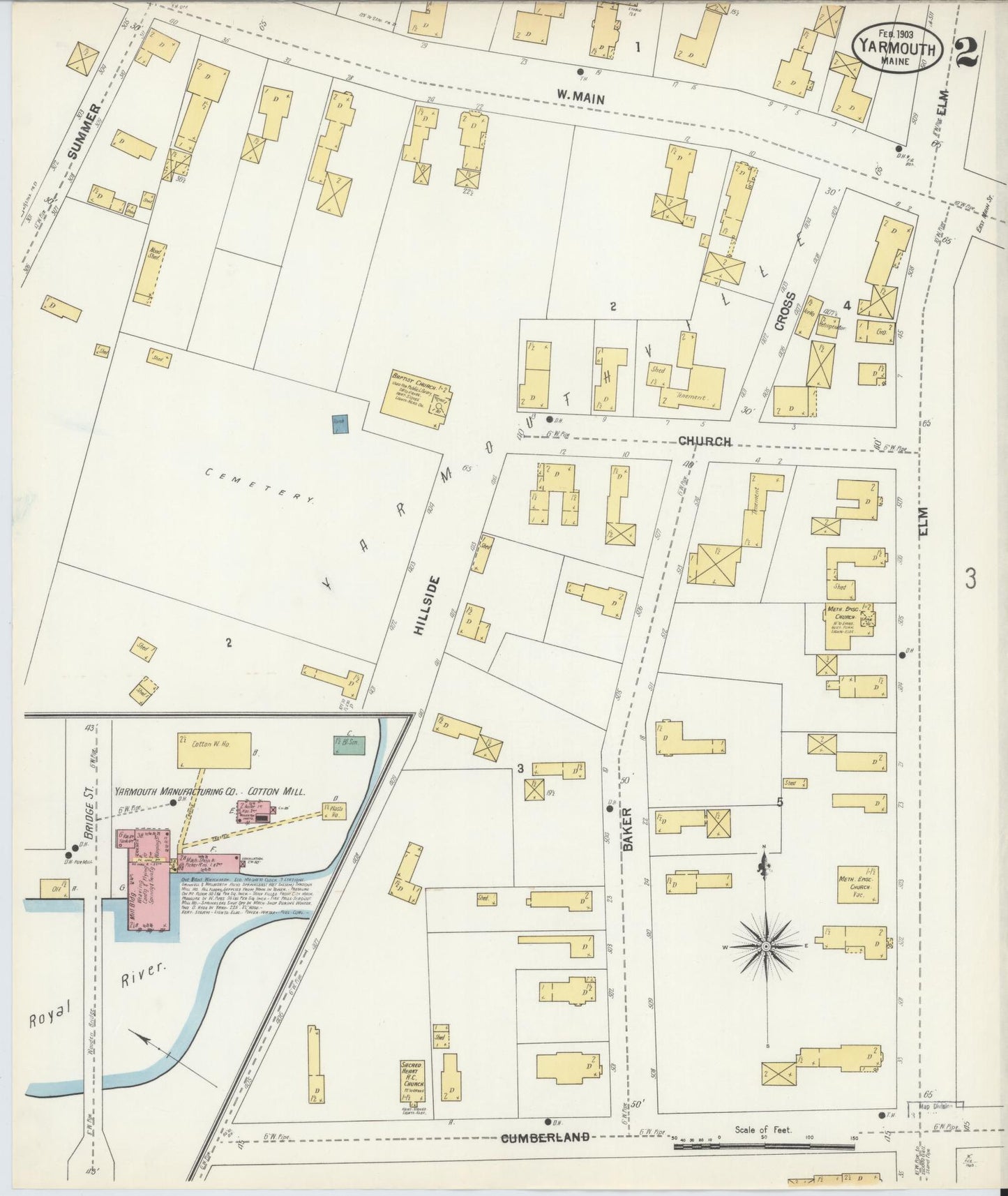 Sanborn Fire Insurance Map from Yarmouth, Cumberland County, Maine (1903), Sheet #0002 - Complete Map Set gallery image, historic Sanborn map, vintage wall art, Maine Maine
