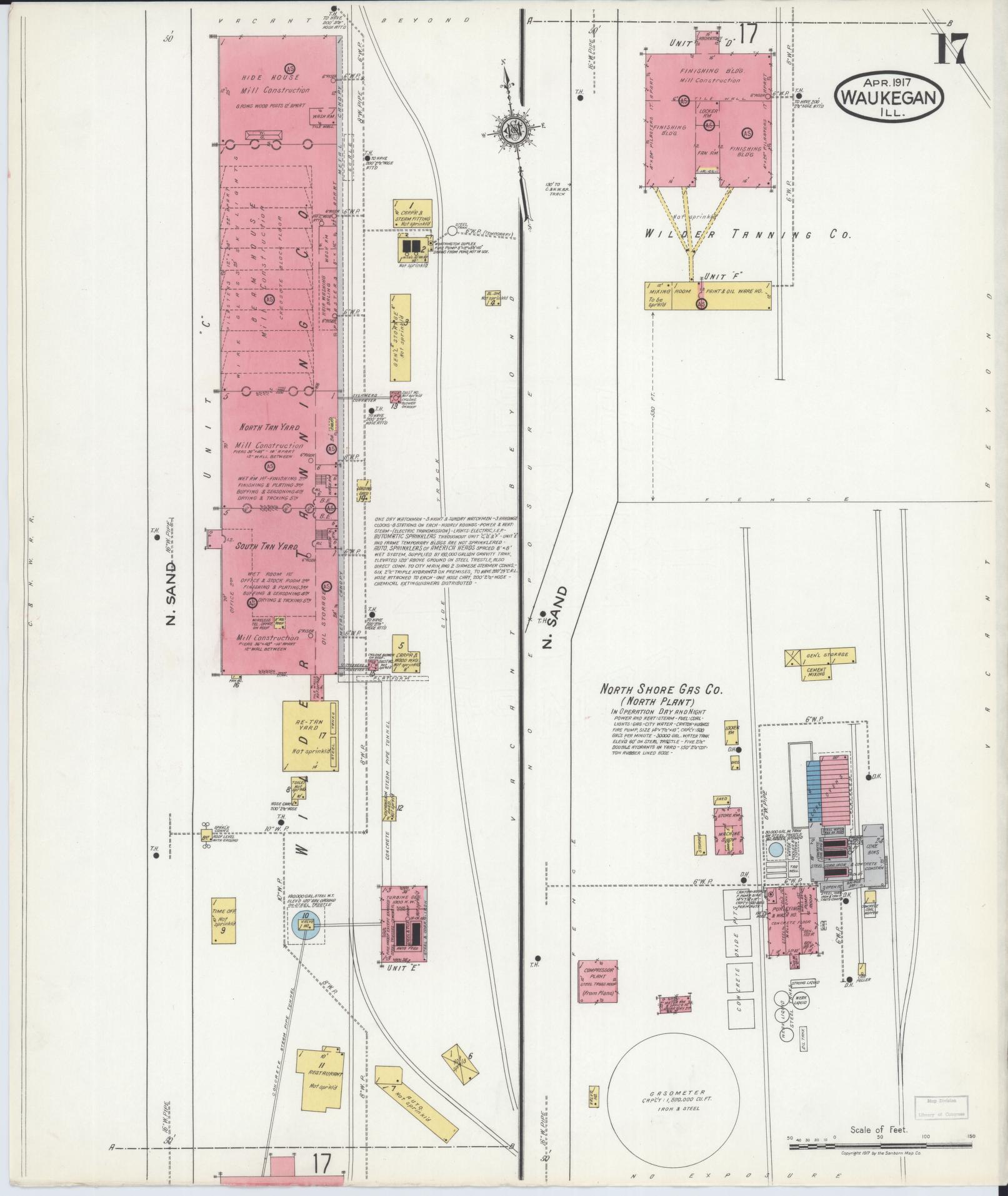 Sanborn Fire Insurance Map from Waukegan, Lake County, Illinois. (1917), Sheet 17 – Historic Sanborn Fire Insurance Map Print