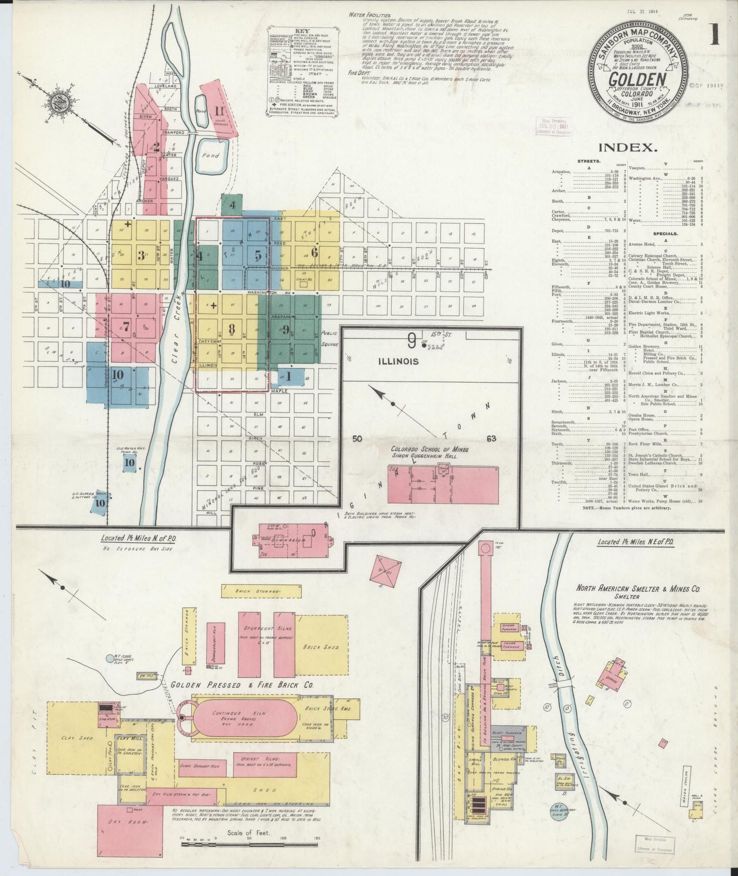 Sanborn Fire Insurance Map from Golden, Jefferson County, Colorado (1911), Sheet #0001 - Historic Sanborn Fire Insurance Map Print, vintage old map wall art, antique decor, genealogy gift, Colorado Colorado map