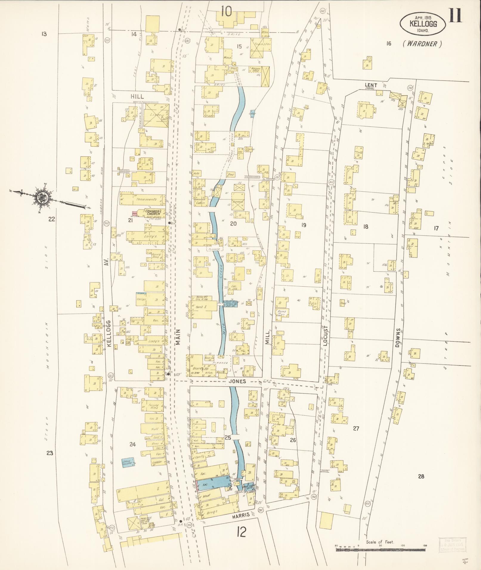 Sanborn Fire Insurance Map from Kellogg, Shoshone County, Idaho (1915), Sheet #0011 - Complete Map Set gallery image, historic Sanborn map, vintage wall art, Idaho Idaho