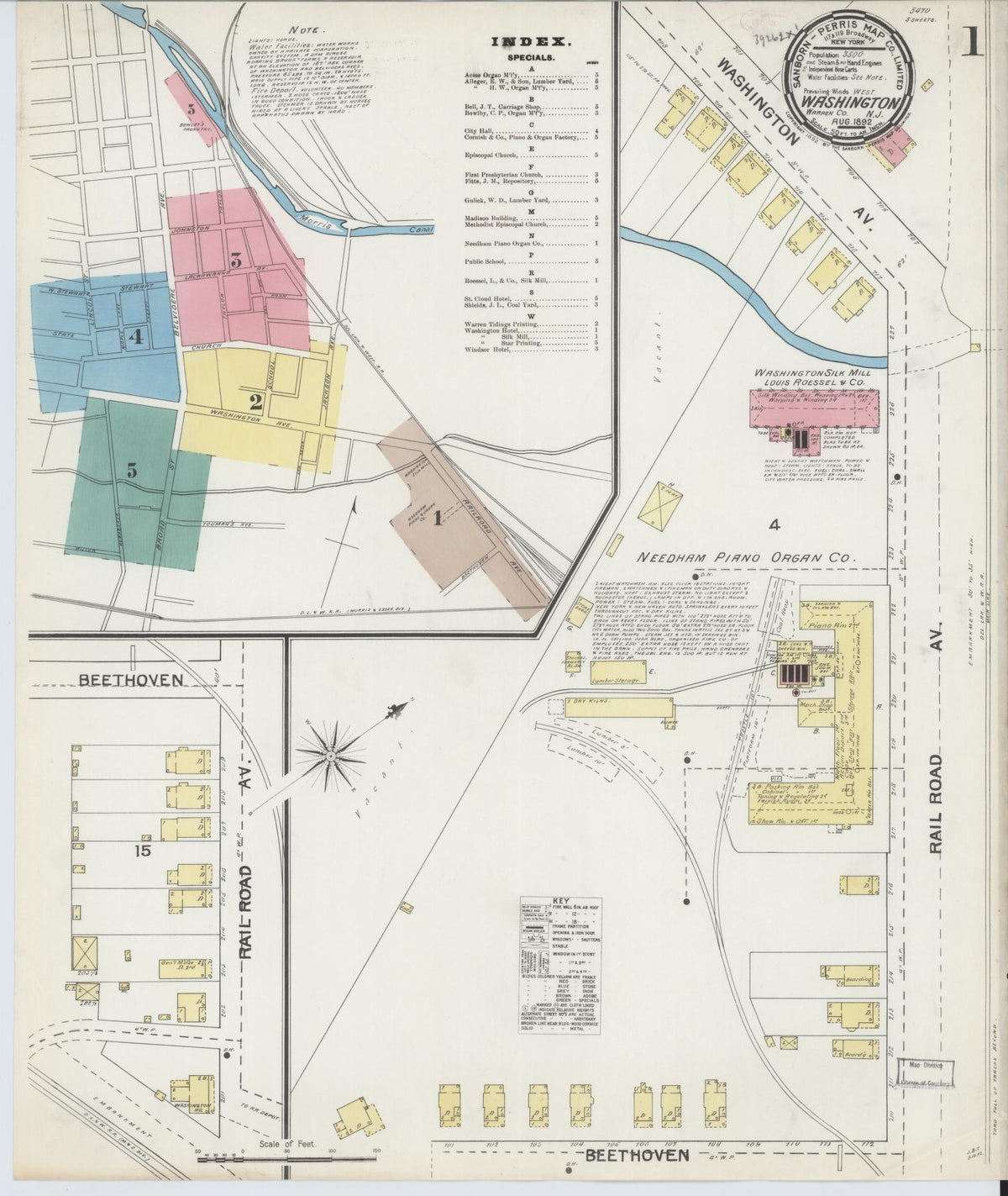 Sanborn Fire Insurance Map from Washington, Warren County, New Jersey (1892), Sheet #0001 - Complete Map Set gallery image, historic Sanborn map, vintage wall art, Washington Washington