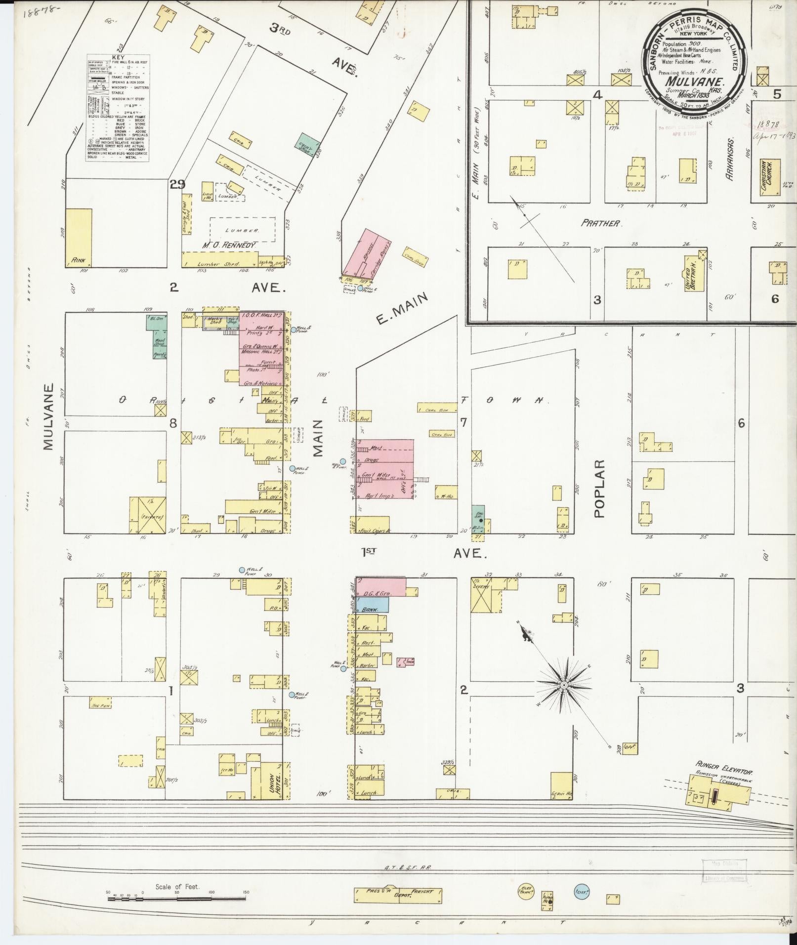 Sanborn Fire Insurance Map from Mulvane, Sumner and Sedgwick Counties, Kansas. (1893) – Historic Sanborn Fire Insurance Map Print