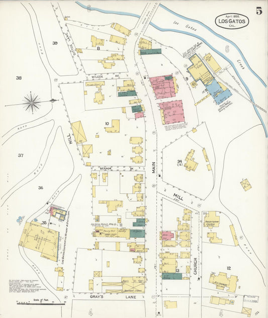 Sanborn Fire Insurance Map from Los Gatos, Santa Clara County, California (1895), Sheet #0005 - Historic Sanborn Fire Insurance Map Print, vintage old map wall art, antique decor, genealogy gift, California California map