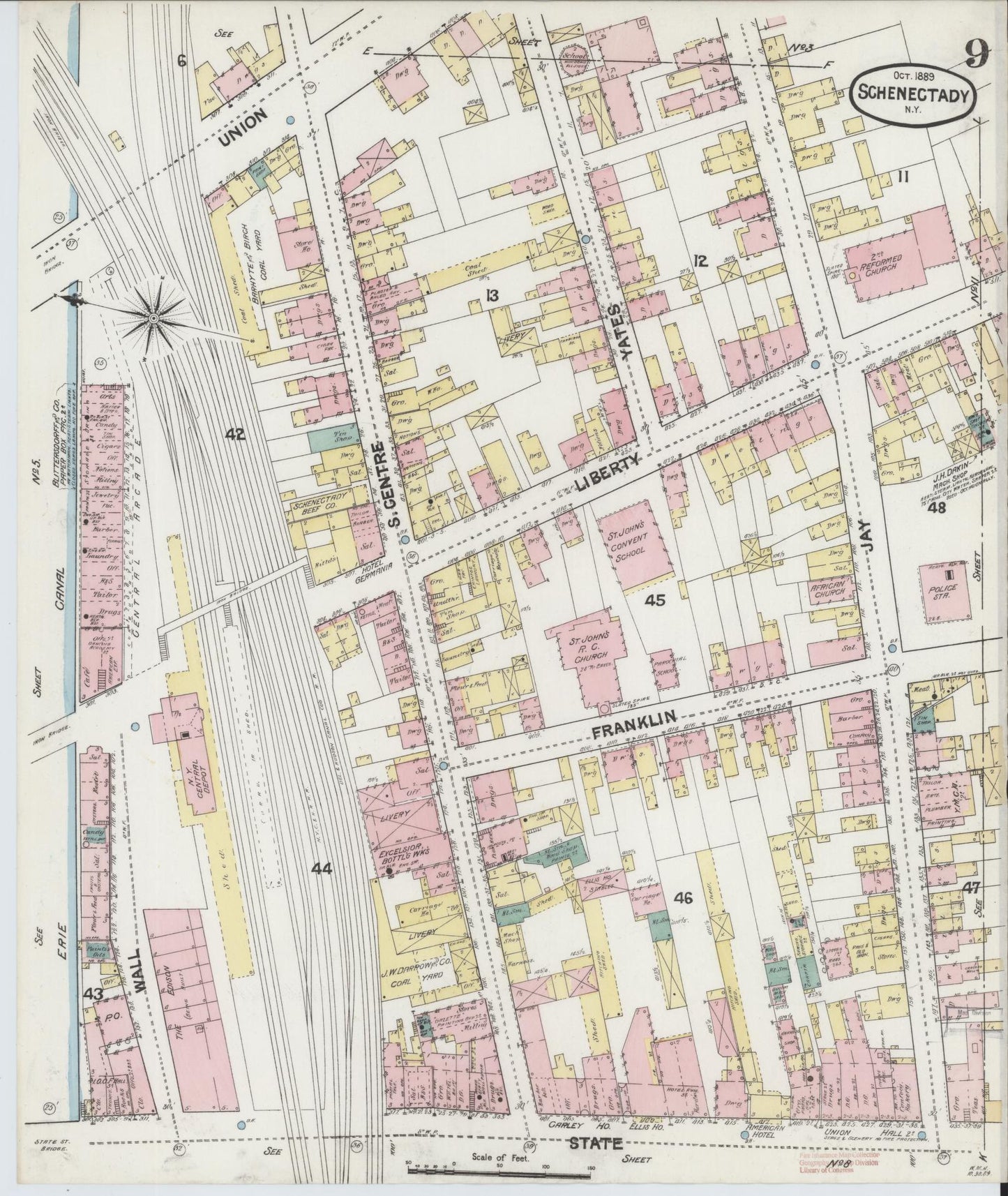 Sanborn Fire Insurance Map from Schenectady, Schenectady County, New York (1889), Sheet #0009 - Complete Map Set gallery image, historic Sanborn map, vintage wall art, New York New York
