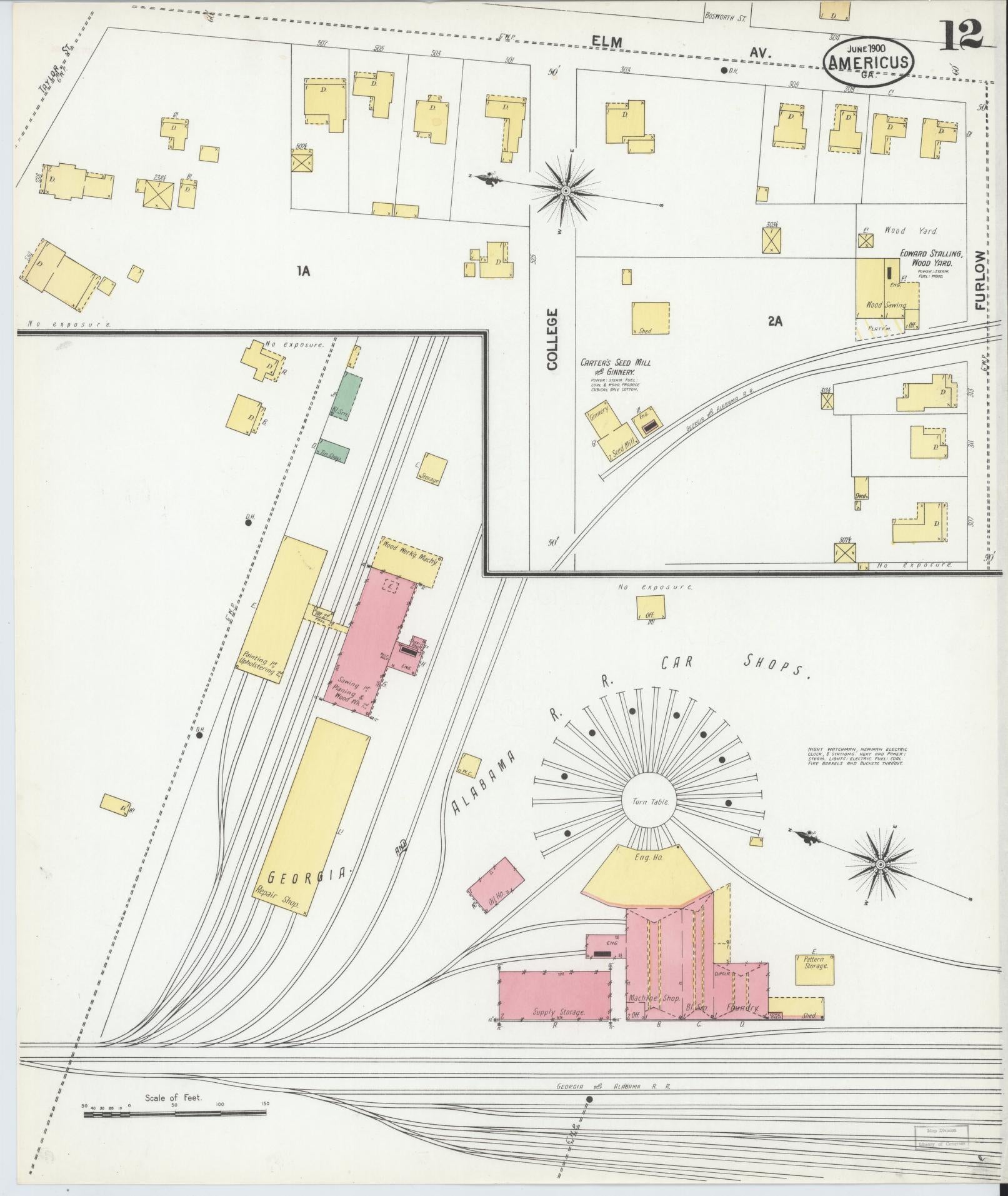 Sanborn Fire Insurance Map from Americus, Sumter County, Georgia (1900), Sheet #0012 - Complete Map Set gallery image, historic Sanborn map, vintage wall art, Georgia Georgia