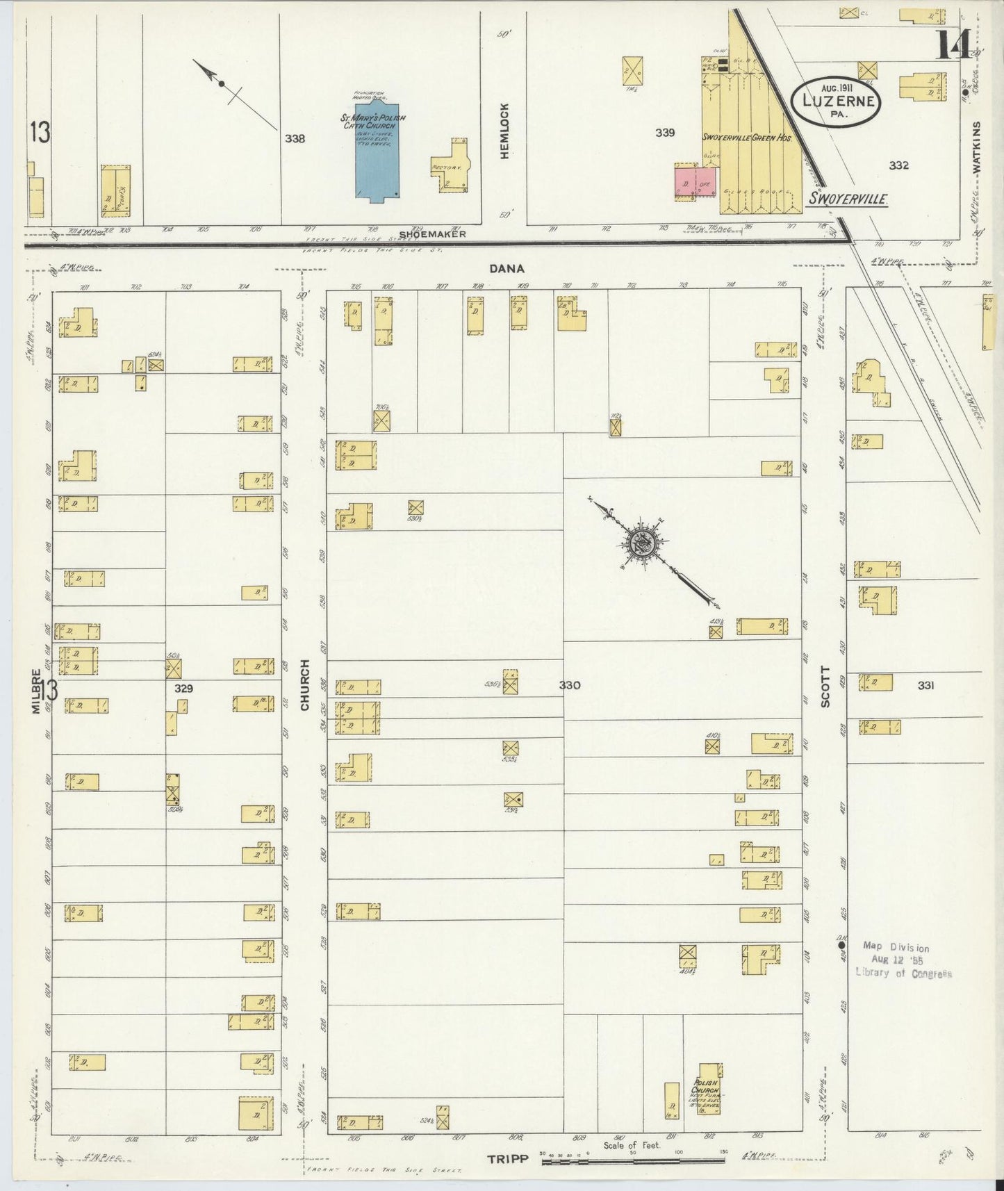 Sanborn Fire Insurance Map from Luzerne, Luzerne County, Pennsylvania (1911), Sheet #0014 - Complete Map Set gallery image, historic Sanborn map, vintage wall art, Pennsylvania Pennsylvania