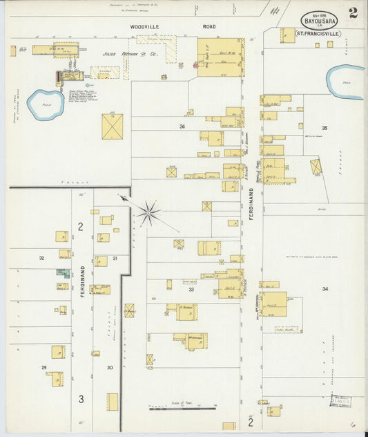 Sanborn Fire Insurance Map from Bayou Sara, West Feliciana Parish, Louisiana (1898), Sheet #0002 - Historic Sanborn Fire Insurance Map Print, vintage old map wall art, antique decor, genealogy gift, Louisiana Louisiana map