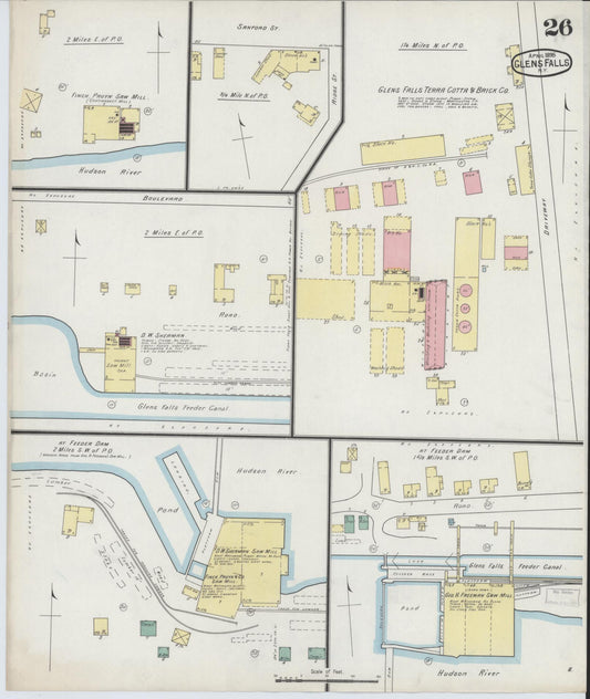 Sanborn Fire Insurance Map from Glens Falls, Warren County, New York (1895), Sheet #0026 - Historic Sanborn Fire Insurance Map Print, vintage old map wall art, antique decor, genealogy gift, New York New York map