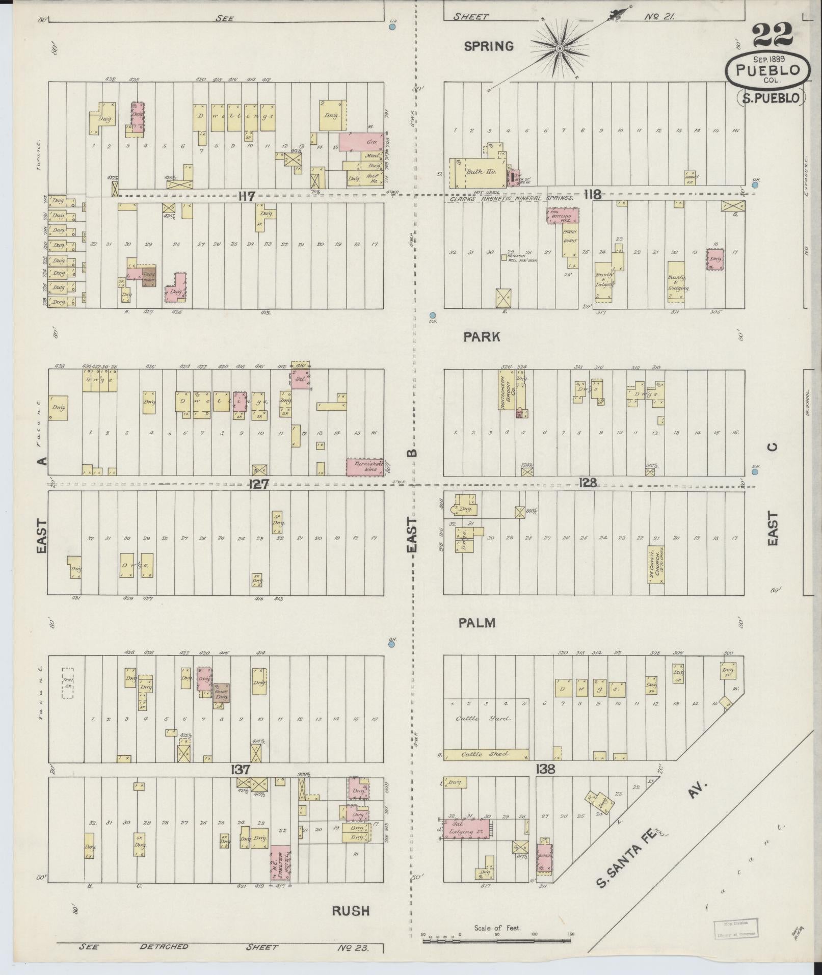 Sanborn Fire Insurance Map from Pueblo, Pueblo County, Colorado (1889), Sheet #0022 - Historic Sanborn Fire Insurance Map Print, vintage old map wall art, antique decor, genealogy gift, Colorado Colorado map