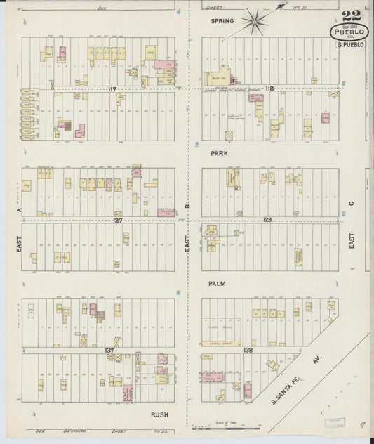 Sanborn Fire Insurance Map from Pueblo, Pueblo County, Colorado (1889), Sheet #0022 - Historic Sanborn Fire Insurance Map Print, vintage old map wall art, antique decor, genealogy gift, Colorado Colorado map